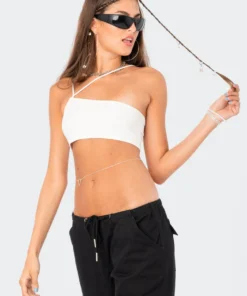 S11959_WHITE Asymmetric Ribbed Crop Top