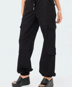 S12325_BLACK Boyfriend Cargo Pants New In