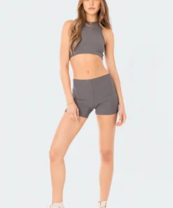 S12372_GRAY Zoella Ribbed Shorts