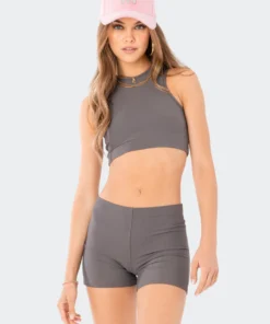 S12371_GRAY New In Zoella Ribbed Crop Top