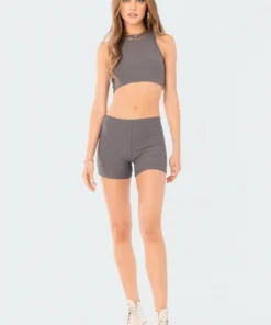 S12371_GRAY New In Zoella Ribbed Crop Top