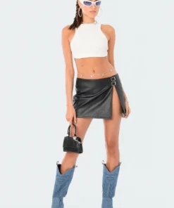 S12223_BLACK Gwyneth Faux Leather Mini Skirt New In