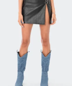 S12223_BLACK Gwyneth Faux Leather Mini Skirt New In