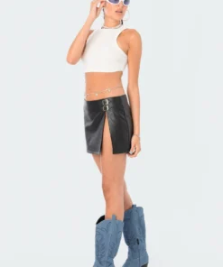 S12223_BLACK Gwyneth Faux Leather Mini Skirt New In