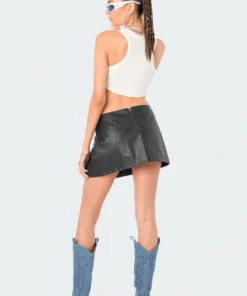 S12223_BLACK Gwyneth Faux Leather Mini Skirt New In