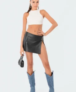 S12223_BLACK Gwyneth Faux Leather Mini Skirt New In
