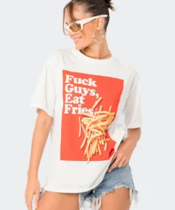 S12309_WHITE Eat Fries Oversized T-Shirt New In