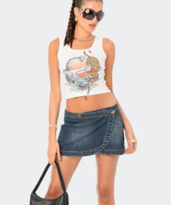 S12254_WHITE Tattoo Ribbed Tank Top New In