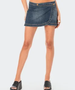 S12377_BLUE Wrap Low-Rise Denim Mini Skirt