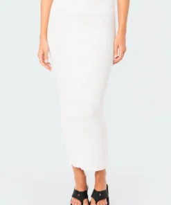 S12273_WHITE Leila Knitted Maxi Skirt New In