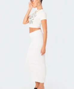 S12273_WHITE Leila Knitted Maxi Skirt New In