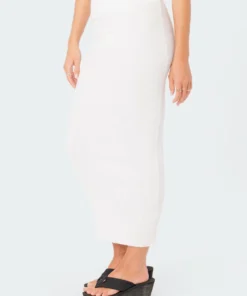 S12273_WHITE Leila Knitted Maxi Skirt New In