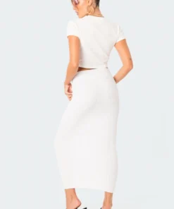 S12273_WHITE Leila Knitted Maxi Skirt New In