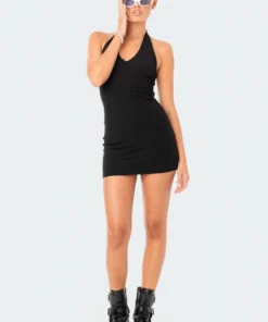 S12334_BLACK Eadie Halter Mini Dress New In