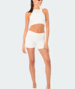S12371_WHITE Zoella Ribbed Crop Top
