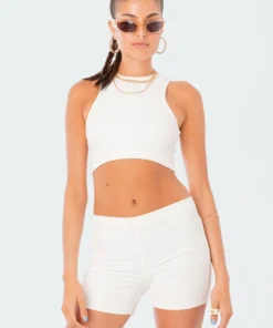 S12371_WHITE Zoella Ribbed Crop Top