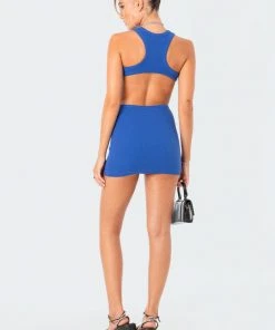 S12277_BLUE New In Dakota Ribbed Cut-Out Mini Dress