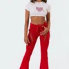S11107_red New In Engine Red Flared Jeans