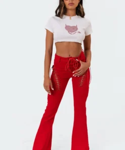 S11107_red New In Engine Red Flared Jeans
