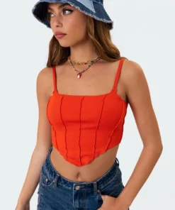 S11082_red Pia Stitch Corset Top