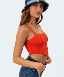 S11082_red Pia Stitch Corset Top