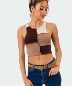 S11079_mix Tops Patchy Crop Top