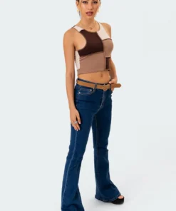 S11079_mix Tops Patchy Crop Top