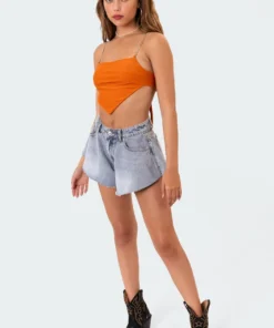 S11138_orange Tops Chain Open Back Crop Top