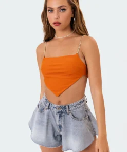 S11138_orange Tops Chain Open Back Crop Top