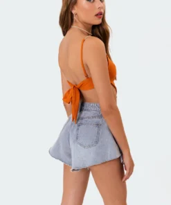 S11138_orange Tops Chain Open Back Crop Top