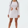 S11074_white Knit Cut-Out Dress
