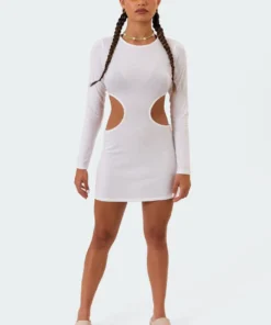 S11074_white Knit Cut-Out Dress