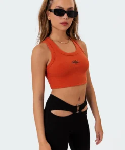 S11065_orange Tops Becca Ribbed Crop Top