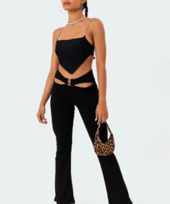 S11138_black Tops Chain Open Back Crop Top