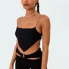 S11138_black Tops Chain Open Back Crop Top