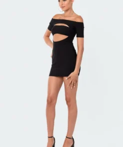 S12495_BLACK Ribbed Cut-Out Mini Dress New In
