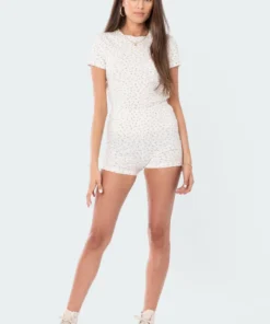 S12413_CREAM Floral Biker Shorts