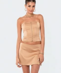 S12445_GOLD Silky Satin Back Lace Corset New In