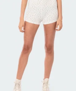S12413_CREAM Floral Biker Shorts
