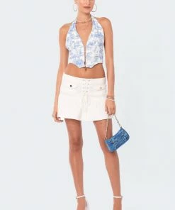 S12480_MIX New In Delft Print Open Back Top