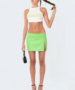 S12421_GREEN New In Faux Leather Low-Rise Micro Skirt