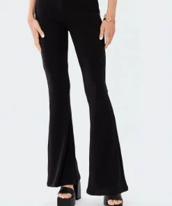 S12521_BLACK Dekota Ribbed Flared Pants New In