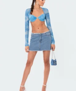 S12389_LIGHT-BLUE Tristee Low-Rise Denim Skirt New In