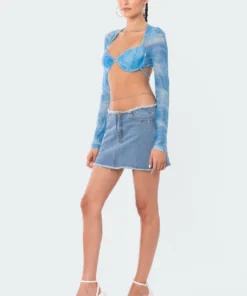 S12389_LIGHT-BLUE Tristee Low-Rise Denim Skirt New In