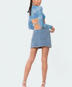 S12389_LIGHT-BLUE Tristee Low-Rise Denim Skirt New In