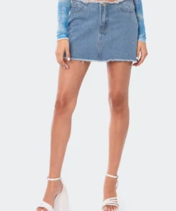 S12389_LIGHT-BLUE Tristee Low-Rise Denim Skirt New In