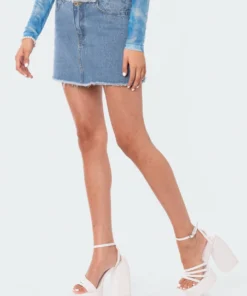 S12389_LIGHT-BLUE Tristee Low-Rise Denim Skirt New In
