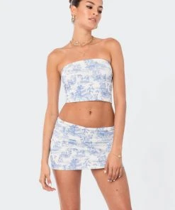 S12458_MIX New In Delft Print Strapless Top