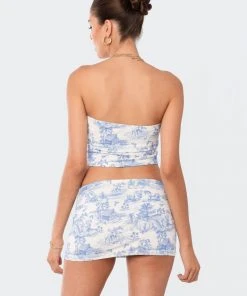S12458_MIX New In Delft Print Strapless Top