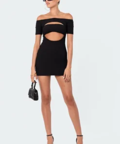 S12495_BLACK Ribbed Cut-Out Mini Dress New In